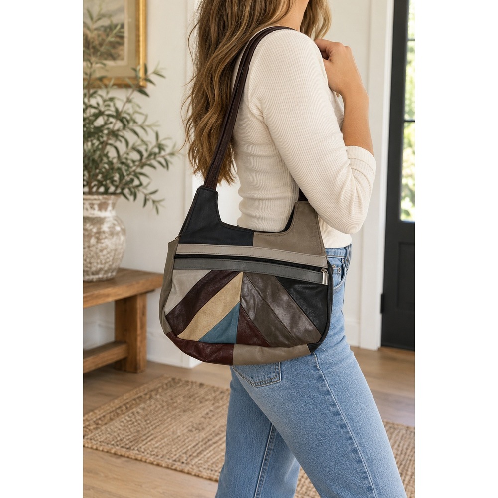 Genuine Leather Patchwork Hobo Bag Shoulder Bag Made in Mexico Y2K Purse
